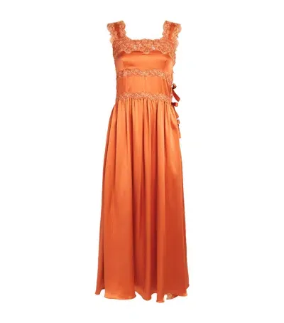 Loretta Caponi Silk Sabina Nightgown In Orange