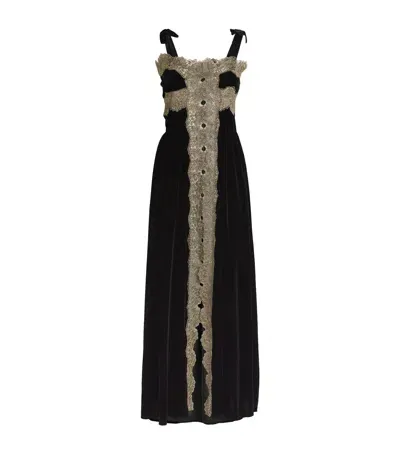 Loretta Caponi Velvet Lace-trim Sabine Nightdress In Black