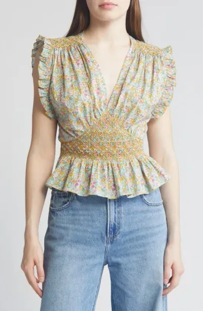 Loretta Caponi X Liberty London Valeria Floral Print Top In Top Pastel Poppy Daisy