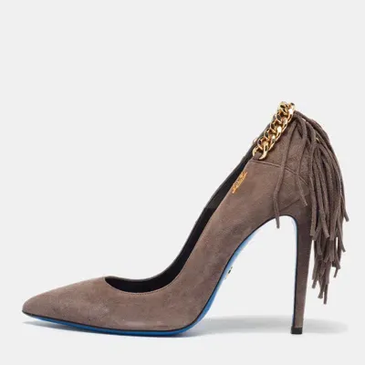 Pre-owned Loriblu Grey Suede Chain And Fringe Detailed Pointed Toe Pumps Size 39