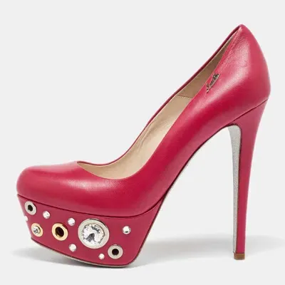 Pre-owned Loriblu Pink Leather Crystal Embellished Platform Pumps Size 37