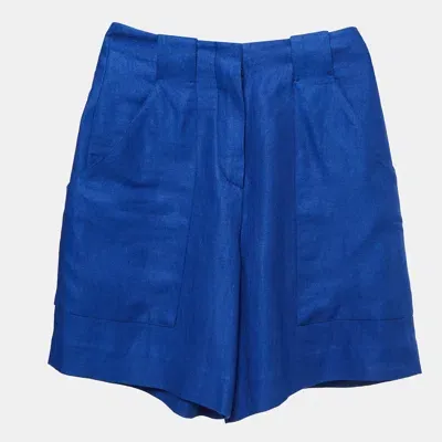 Pre-owned Loro Piana Blue Linen High Rise Shorts Xs