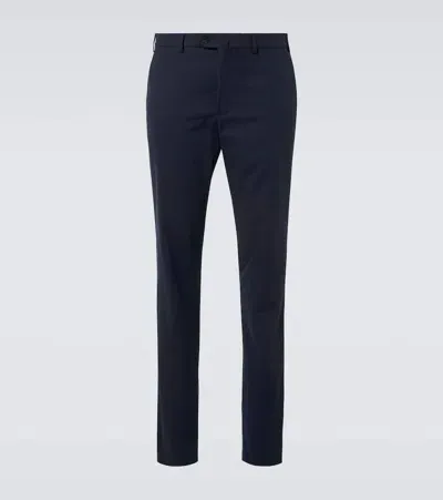 Loro Piana Carlo Cotton-blend Satin Straight Pants In Blue