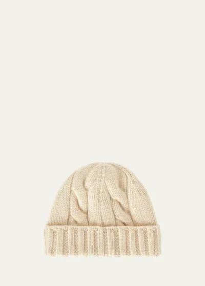 Loro Piana Cashmere Cable Knit Beanie In Creamy Cashmere Mela