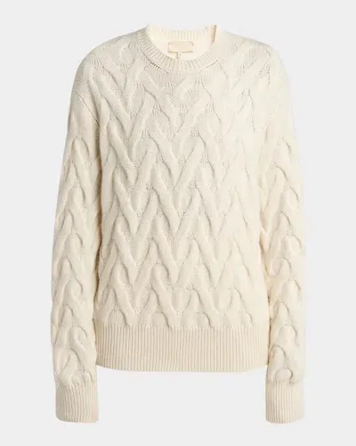 Loro Piana Cocooning Cozy Braids Cashmere Crewneck Sweater In 1232 White Snow