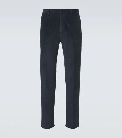 Loro Piana Cotton Corduroy Straight Pants In Blue Navy