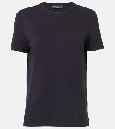 Loro Piana Crewneck Cotton Jersey T-shirt In Blue Navy