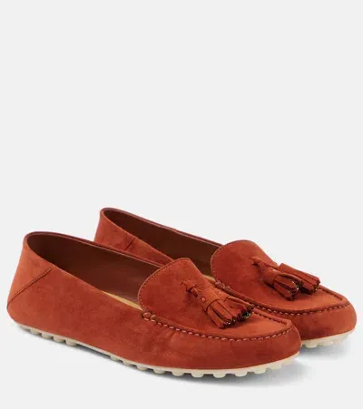 Loro Piana Dot Sole Walk Suede Moccasins In Brown