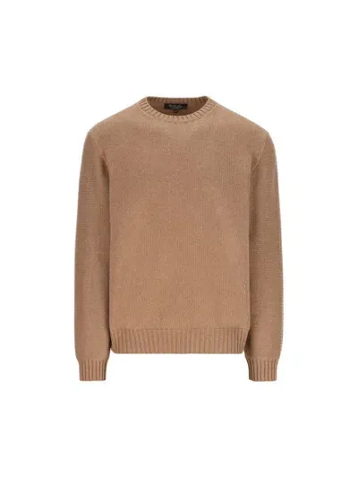 Loro Piana Long Sleeved Crewneck Knitted Jumper In Brown