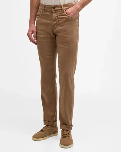 Loro Piana Men's Quarona Linen-cotton 5-pocket Pants In Autunno