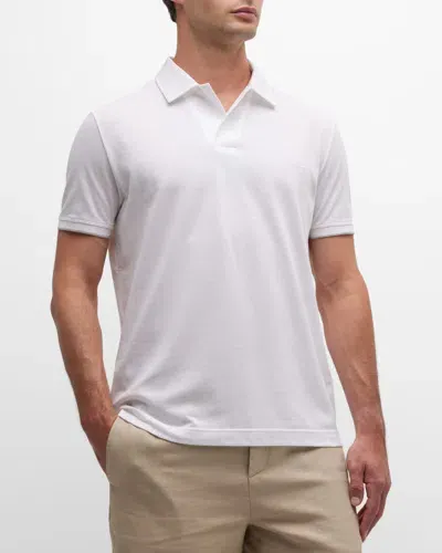 Loro Piana Men's V-neck Polo Shirt In Optical White