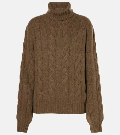 Loro Piana Napier Cable-knit Cashmere Turtleneck Sweater In Brown