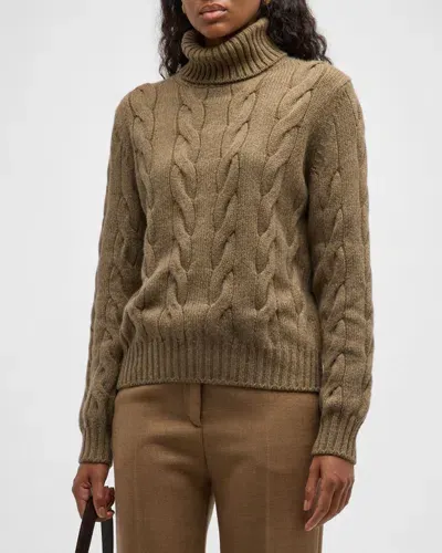 Loro Piana Napier Cable-knit Cashmere Turtleneck Sweater In H0bf Tundra Melange