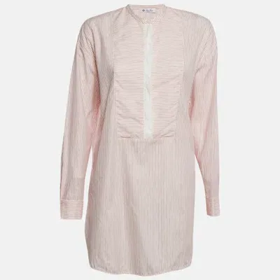 Pre-owned Loro Piana Pink Pinstripe Cotton Blend Tunic Top M