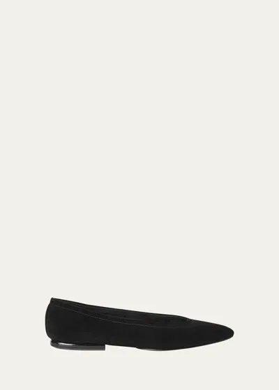 Loro Piana Primula Suede Ballerina Flats In Black