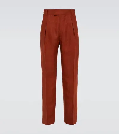 Loro Piana Reinga Linen Straight Pants In Orange