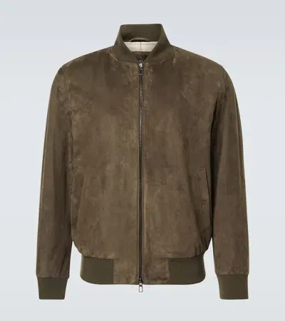 Loro Piana Suede Bomber Jacket In Green