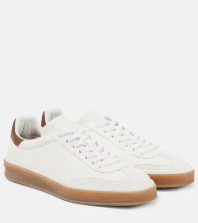 Loro Piana Tennis Walk Leather Sneakers In Off White