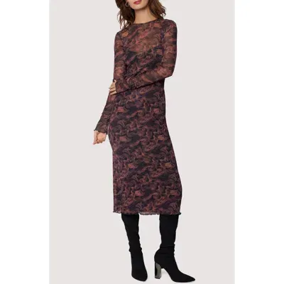 Lost + Wander Contessa Long Sleeve Mesh Midi Dress In Copper Black