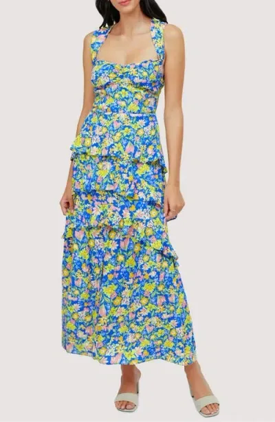 Lost + Wander Escapade Floral Tiered Maxi Sundress In Blue-multi