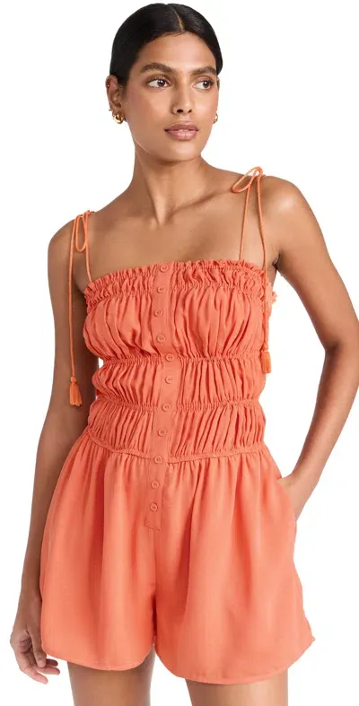 Lost + Wander Hibiscus Glow Romper Red Orange