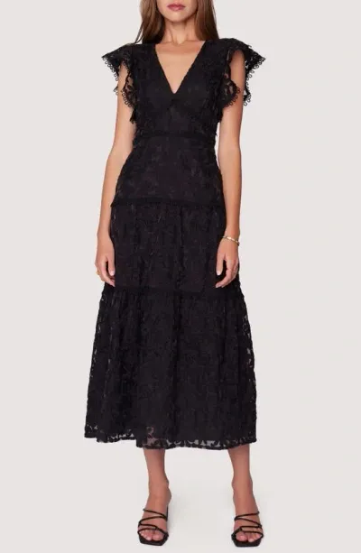 Lost + Wander Madonna Blossom Flutter Sleeve Organza Midi Dress In Black