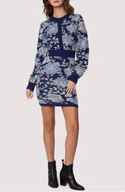 Lost + Wander Rosetta Floral Long Sleeve Sweater Dress In Navy Multi