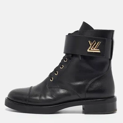 Pre-owned Louis Vuitton Black Leather Wonderland Flat Ranger Combat Boots 41