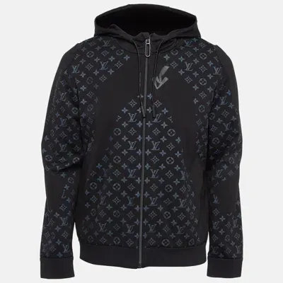 Pre-owned Louis Vuitton Black Monogram Print Jersey Zip-up Hoodie M