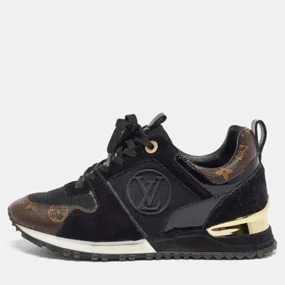 Pre-owned Louis Vuitton Black/brown Monogram Canvas And Mesh Run Away Low Top Sneakers Size 37