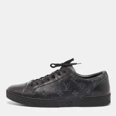 Pre-owned Louis Vuitton Black/grey Leather And Monogram Coated Canvas Match Up Sneakers Size 44