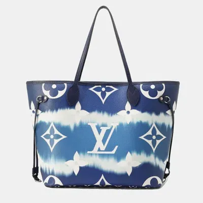 Pre-owned Louis Vuitton Blue Coated Canvas Mm Neverfull Tote Bag