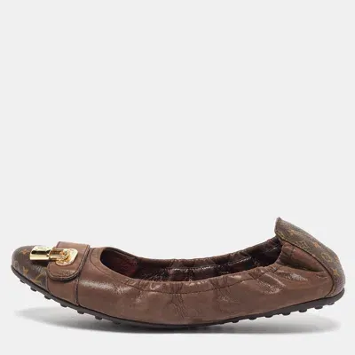 Pre-owned Louis Vuitton Brown Nubuck And Monogram Canvas Lucky Ballet Flats Size 39