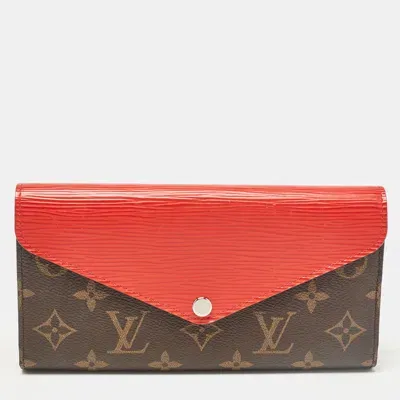 Pre-owned Louis Vuitton Cherry Epi Leather And Monogram Canvas Marie-lou Long Wallet In Red