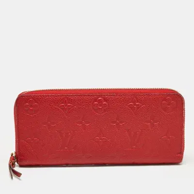 Pre-owned Louis Vuitton Cherry Monogram Empreinte Leather Clemence Wallet In Red