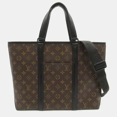 Pre-owned Louis Vuitton Coated Canvas Monogram Macassar Brown Black Weekend Tote Pm Bag