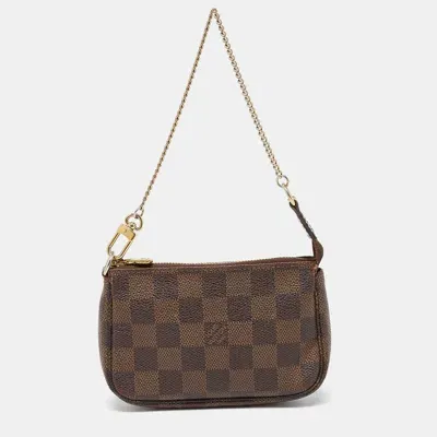 Pre-owned Louis Vuitton Damier Ebene Canvas Mini Pochette Accessoires In Brown