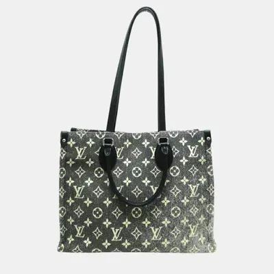 Pre-owned Louis Vuitton Grey Monogram Jacquard Denim On The Go Mm Tote Bag