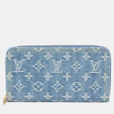 Pre-owned Louis Vuitton Monogram Denim Lv Remix Zippy Wallet M82958 Blue Cotton