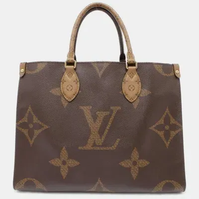 Pre-owned Louis Vuitton Monogram Reverse Giant On The Go Mm Tote Bag In Brown