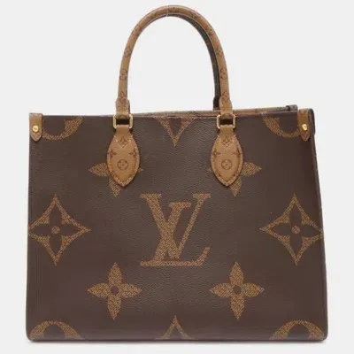 Pre-owned Louis Vuitton Monogram Reverse Giant On-the-go Mm Tote Bag In Brown