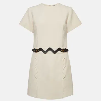 Pre-owned Louis Vuitton Natural White Wool Scallop Detail Midi Dress M