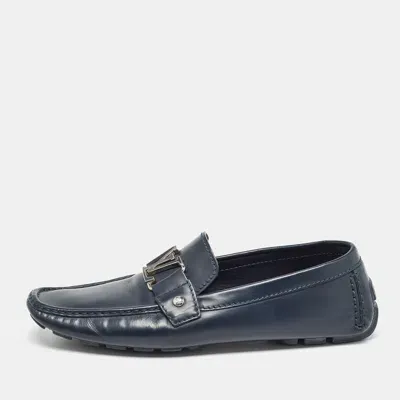 Pre-owned Louis Vuitton Navy Blue Leather Monte Carlo Slip On Loafers Size 43