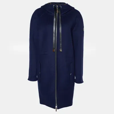 Pre-owned Louis Vuitton Navy Blue Monogram Wool Zip-up Hooded Coat S