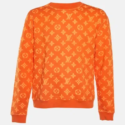 Pre-owned Louis Vuitton Orange Monogram Knit Crew Neck Sweatshirt M