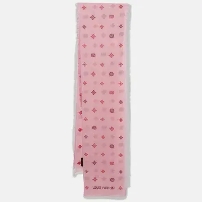 Pre-owned Louis Vuitton Pink Lv Monogram Embroidered Cotton Stole