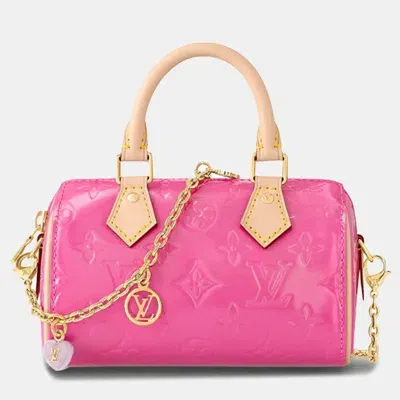 Pre-owned Louis Vuitton Pink Patent Leather Nano Speedy Handbag