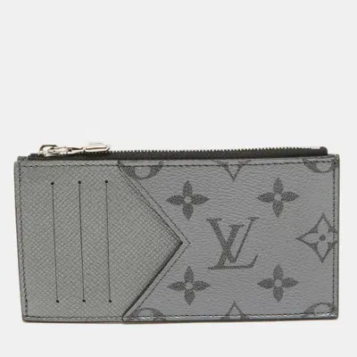 Pre-owned Louis Vuitton Silver Monogram Canvas And Taiga Leather Coin Card Holder