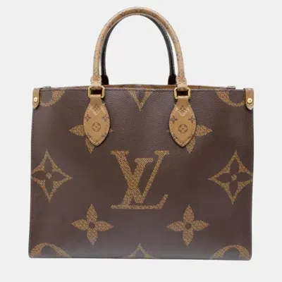 Pre-owned Louis Vuitton Tote Bag Monogram Reverse Giant On-the-go Mm In Brown