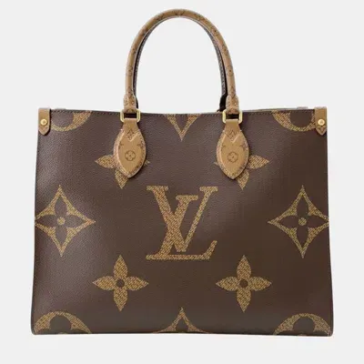 Pre-owned Louis Vuitton Tote Bag Monogram Reverse Giant On-the-go Mm In Brown